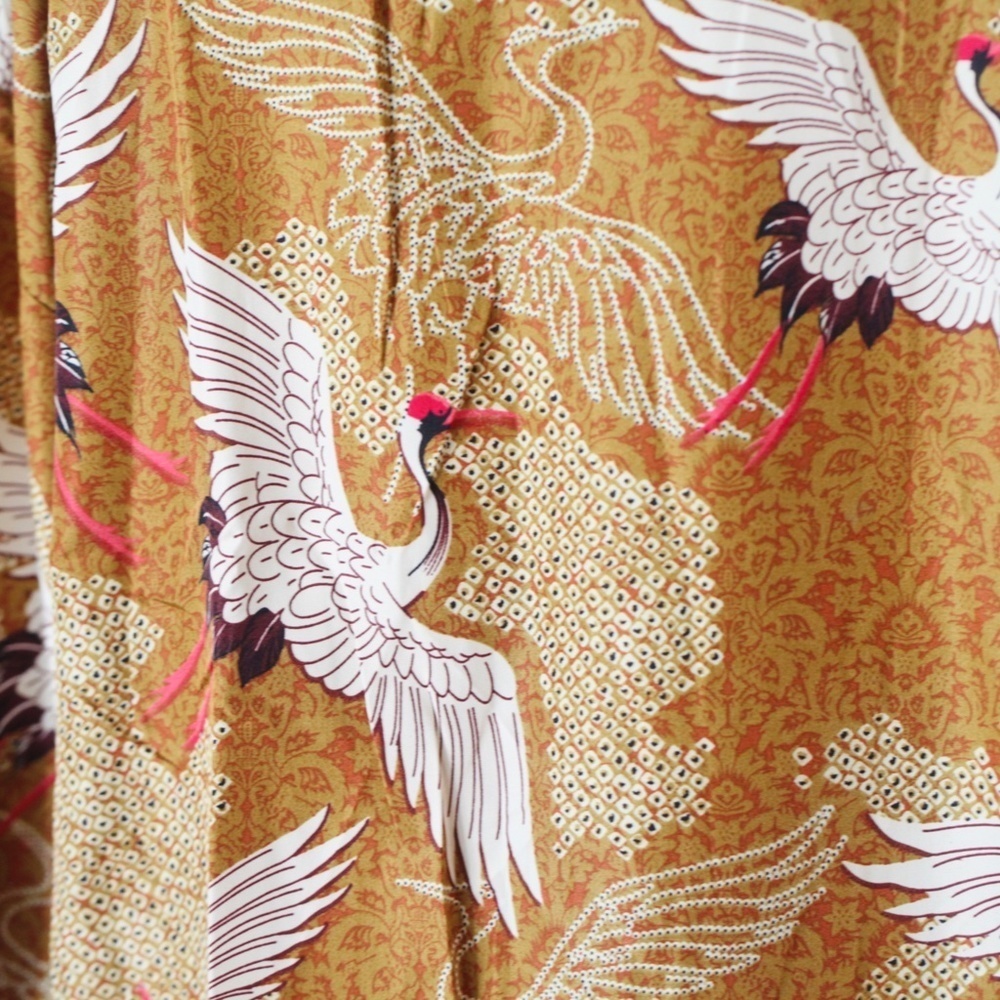 Japanese Haori / Kimono Robe - Gold yellow Crane Patern - Unisex OS - Picture 3 of 7
